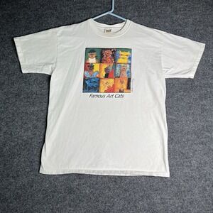 Vintage Amedeo Modigliani Famous Art Cats T-shirt Size Large White Graphic